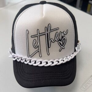 Black and White Trucker Hat with Chain Detail